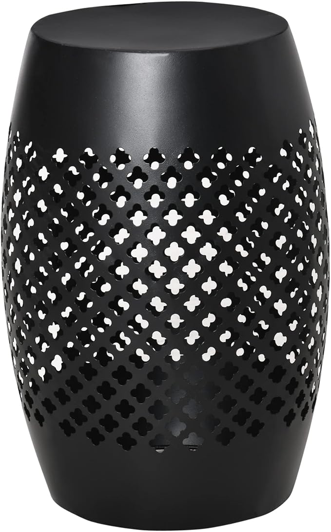 12.5" Steel Patio End Table, Round Hollow Drum Side Table