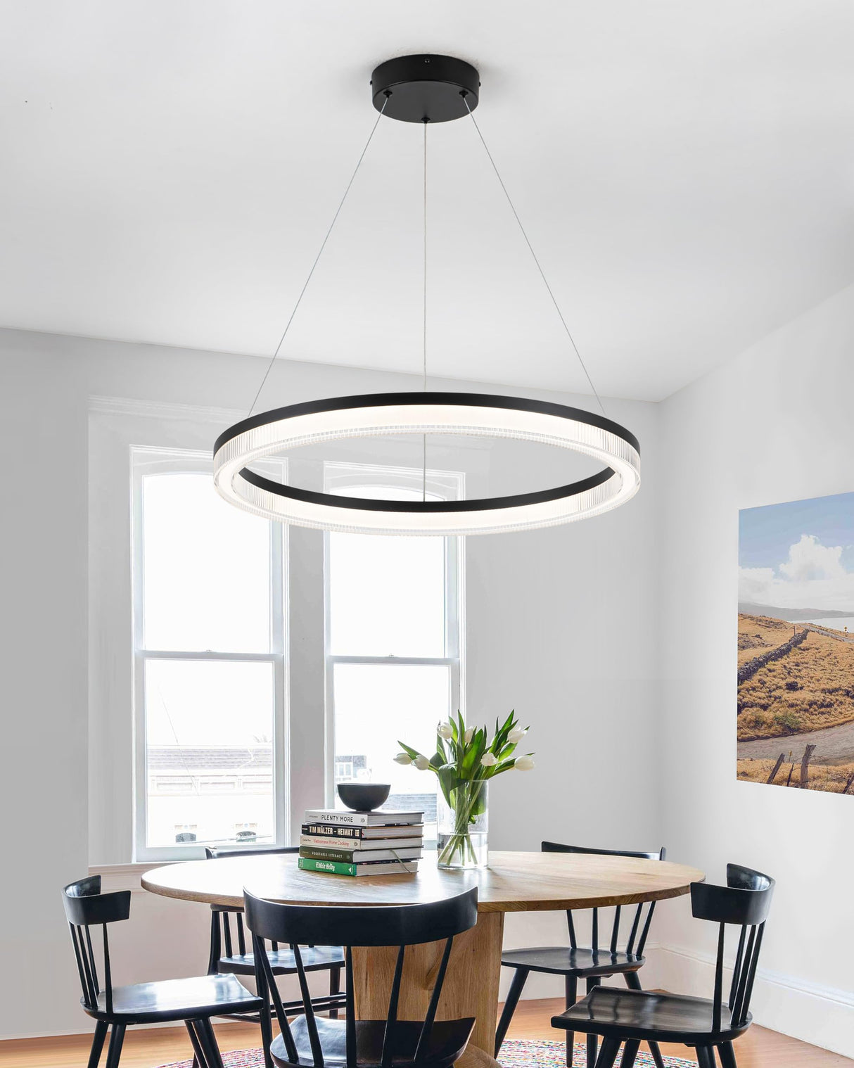 Modern Black Led Pendant Light,36W Dimmable LED Chandelier Lighting Fixture, 1 Ring