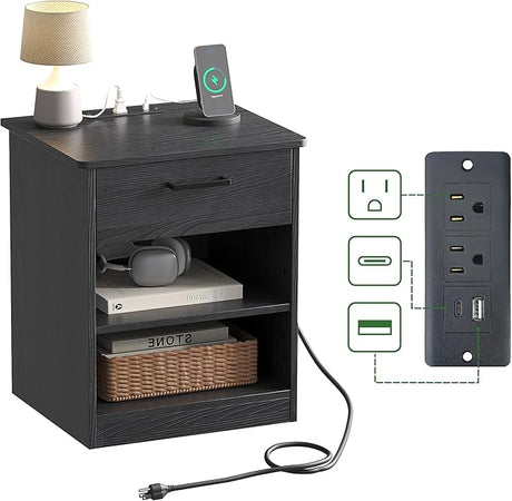 Everyday Side Table with Fast Charging Station - USB C Cable Fast Charging, Wooden