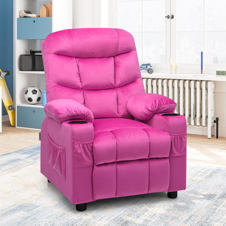 Larger Kids Recliner Chair, Adjustable Lounge Recliner w/ 2 Cup Holders, 1 Side Pocket