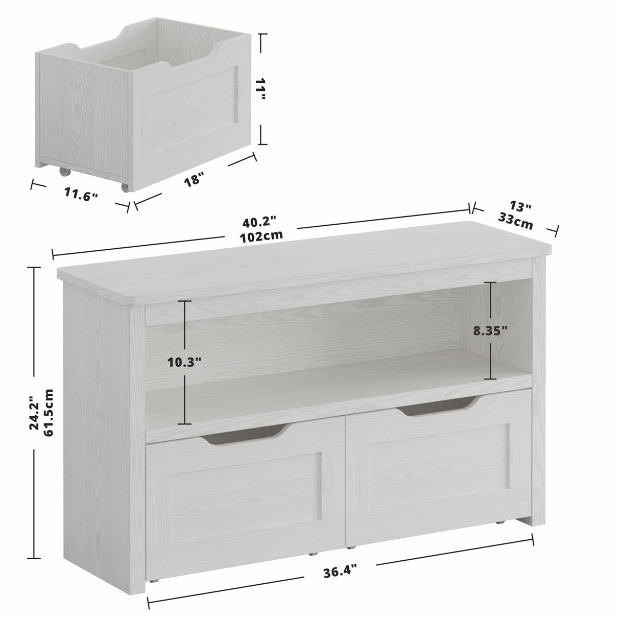 Toy Storage Organizer with Drawers, Floor Toy Box with Wheels and Open Shelf, Storage