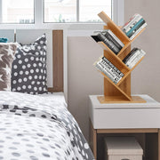 Sorfity Bamboo furniture, Bamboo Book Shelf 4-Tier, Tree Bookcase Free Standing Book Shelves, Modern Corner Bookshelf Organizer for CDs/Albums/Books/Files Holder, for Living Room, Bedroom, Home Office