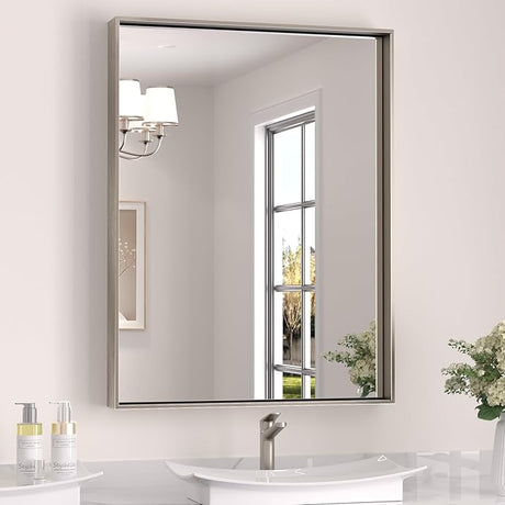 Black Mirror for Wall 24 x 32 Inch Rectangle Bathroom Vanity Mirror for Over Sink Metal