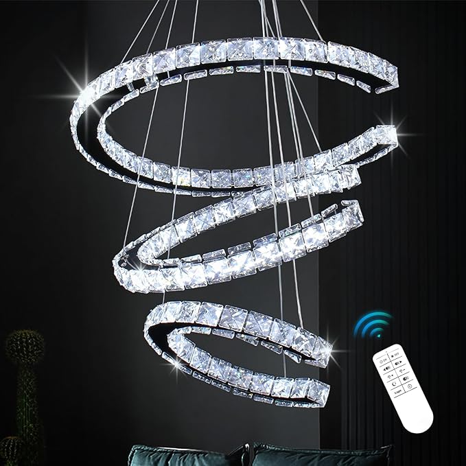 Modern Chandelier, Rectangular 2 Rings Crystal Pendant Chandeliers LED Pendant Ceiling