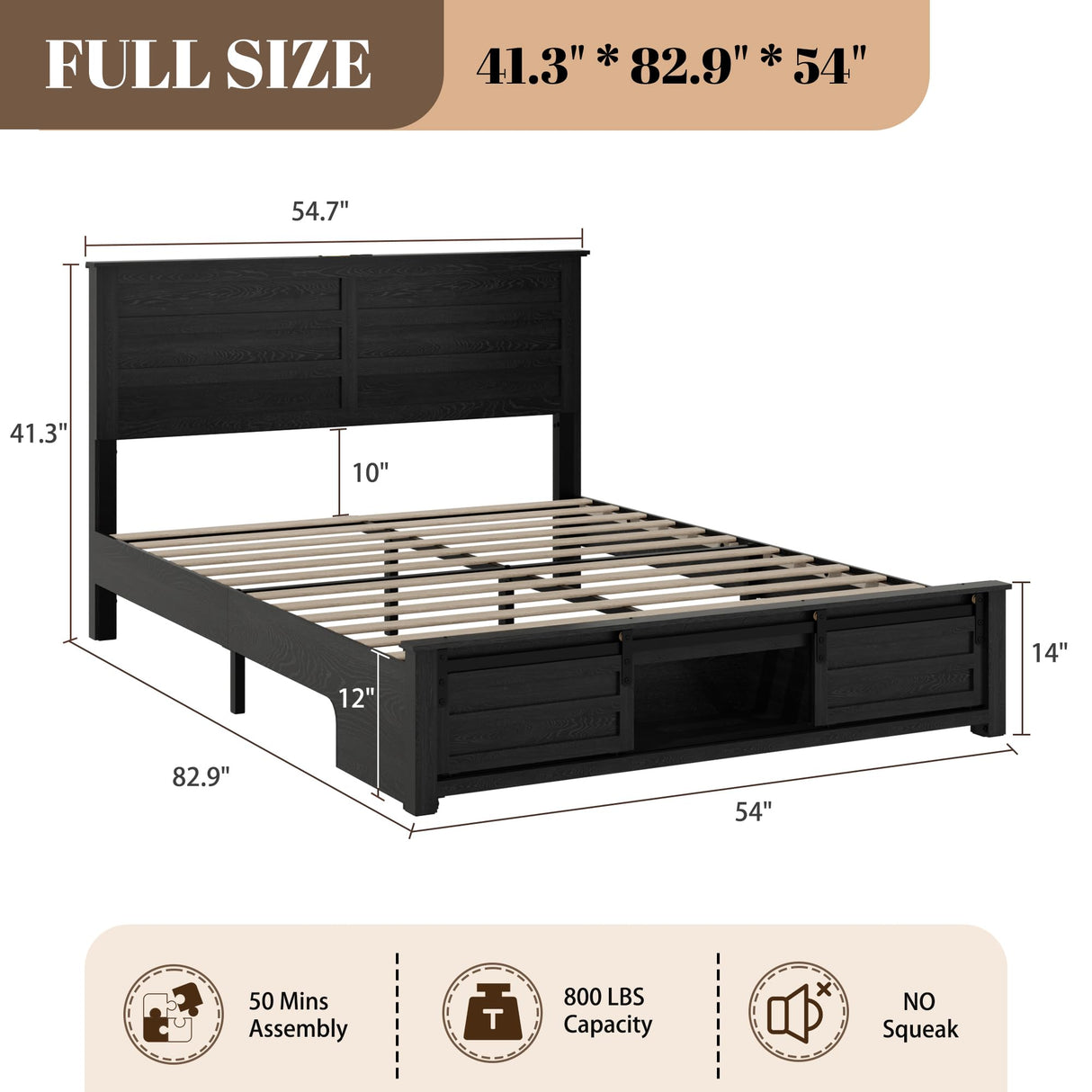 Full Size Wooden Bed Frame with Headboard and Storage