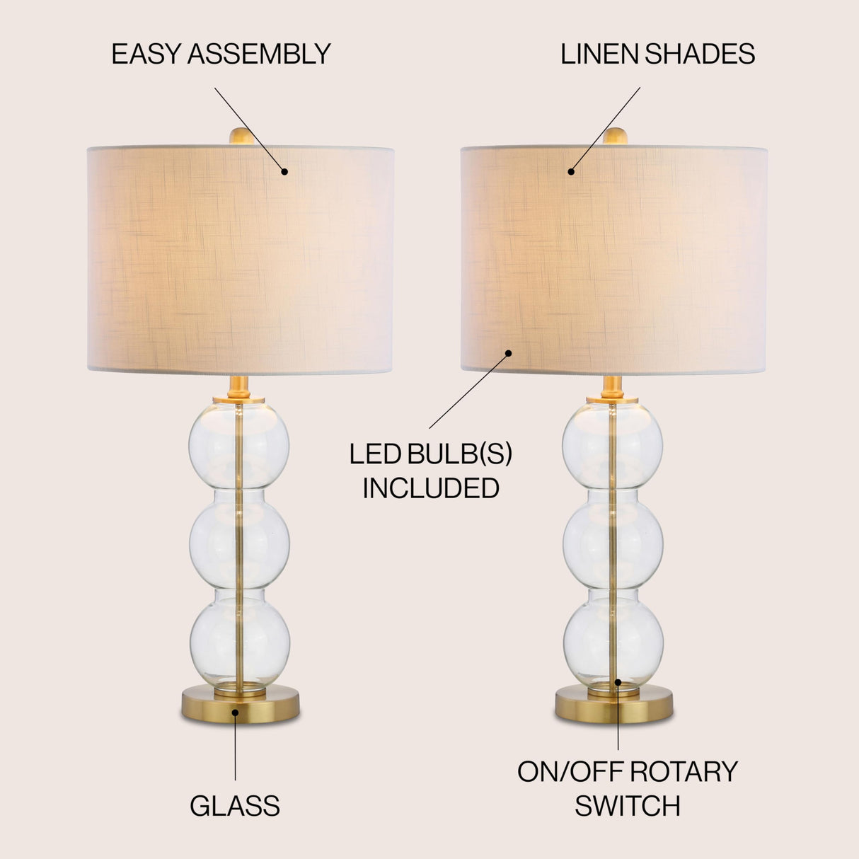 JYL1070A-SET2 Set of 2 Table Lamps Bella 27" Glass Triple-Sphere LED Table Lamp