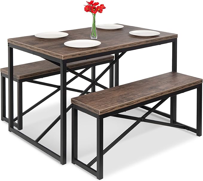 45.5in 3-Piece Bench Style Dining Furniture Set, 4-Person Space-Saving Dinette