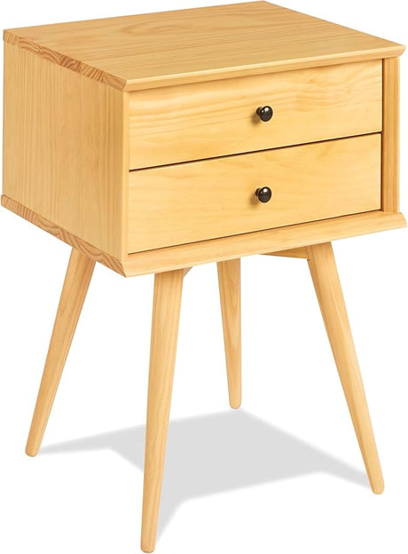 Century 2 Drawer Wood Nightstand, End Table, Bedroom Storage (Castanho)