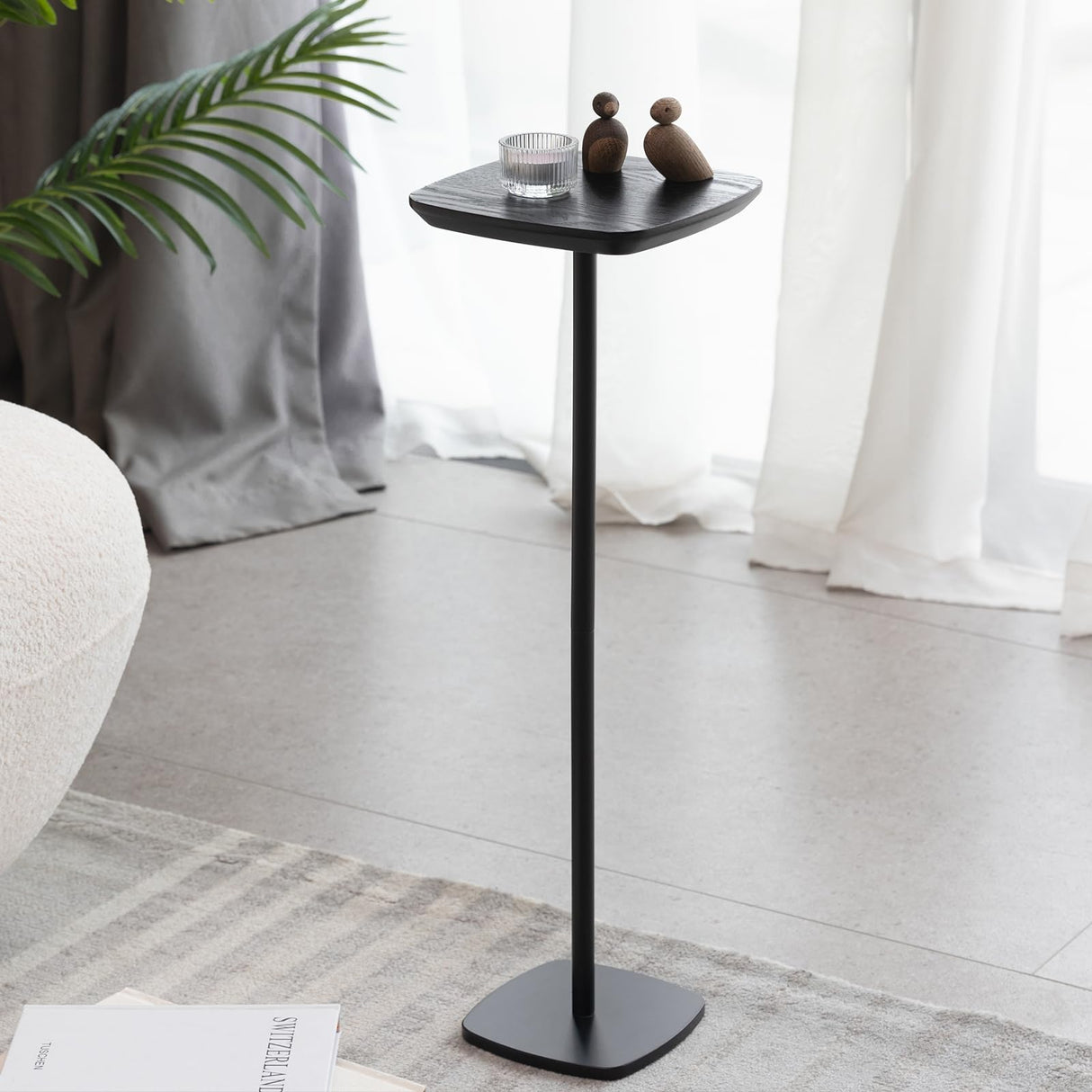 Drink Table,Modern Small Side Table, Cocktail Table with Metal Square Top