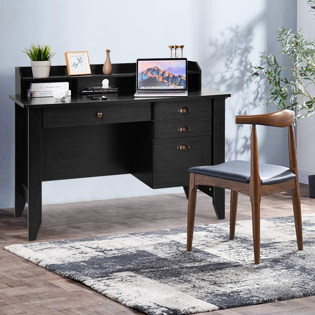 Computer Desk with 4 Storage Drawers & Hutch, Home Office Desk Vintage Desk