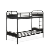 HYT0B01-1 Hedley Bunk Bed Frame with 4 Metal Legs - Magnificent Twin Bed in PowderBlack Color and Brown