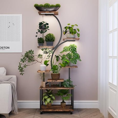 Plant Stand with Grow Lights, 8 Tiered Inoor Plant Shelf with Wheels, 61" Tall Plant Shelves