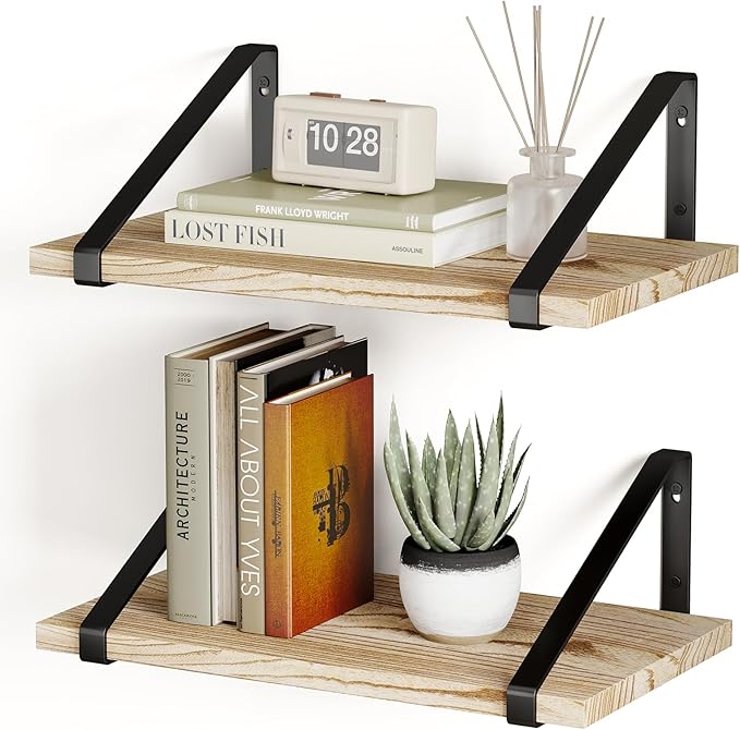 12 Inch Deep Floating Shelves, Rustic Wood Large Wall Mounted Shelves for Decor