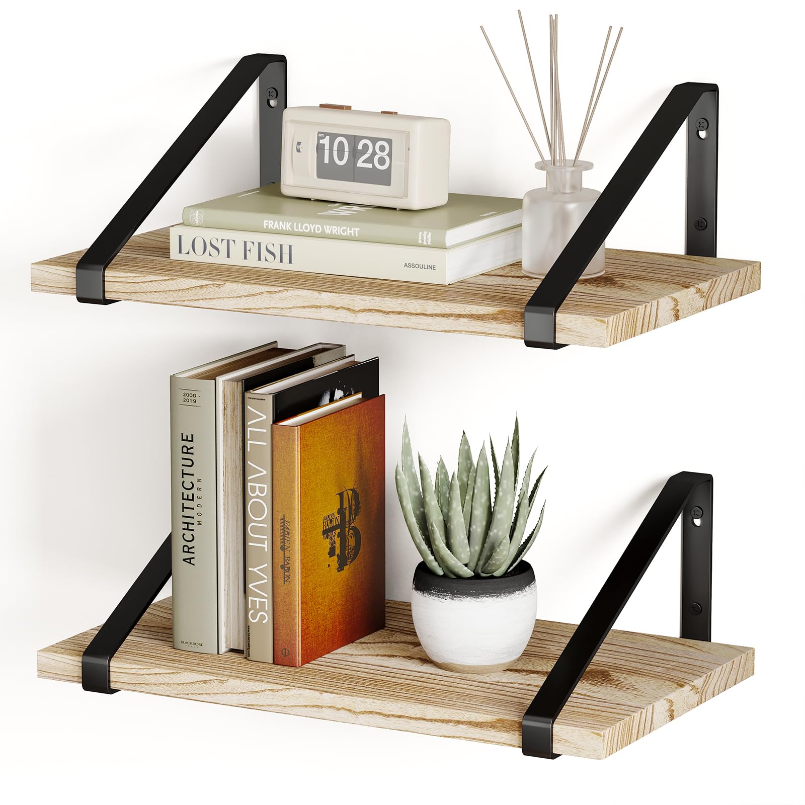 12 Inch Deep Floating Shelves, Rustic Wood Large Wall Mounted Shelves for Decor