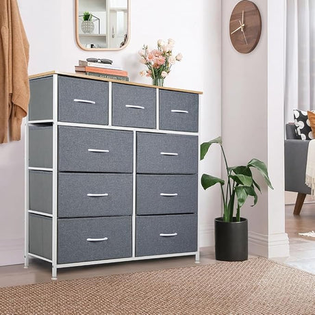 Tall Dresser for Bedroom with 9 Drawers, Storage Dresser Organizer Unit