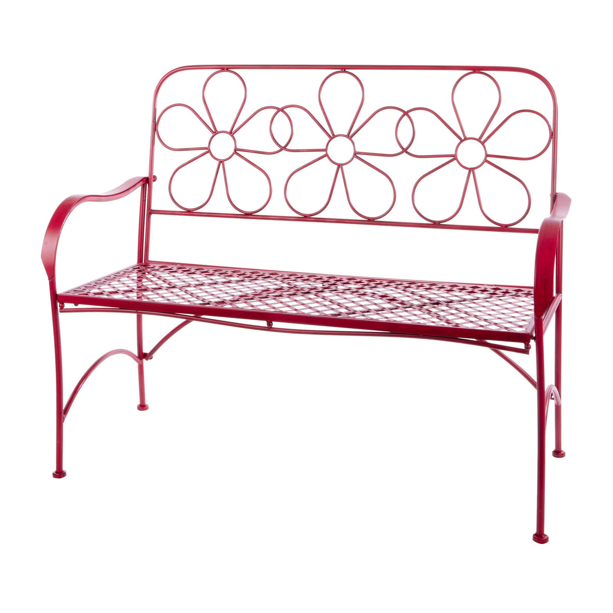 45" L Indoor/Outdoor 2-Person Metal Garden Bench with Daisy Backrest, Red