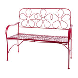 45" L Indoor/Outdoor 2-Person Metal Garden Bench with Daisy Backrest, Red