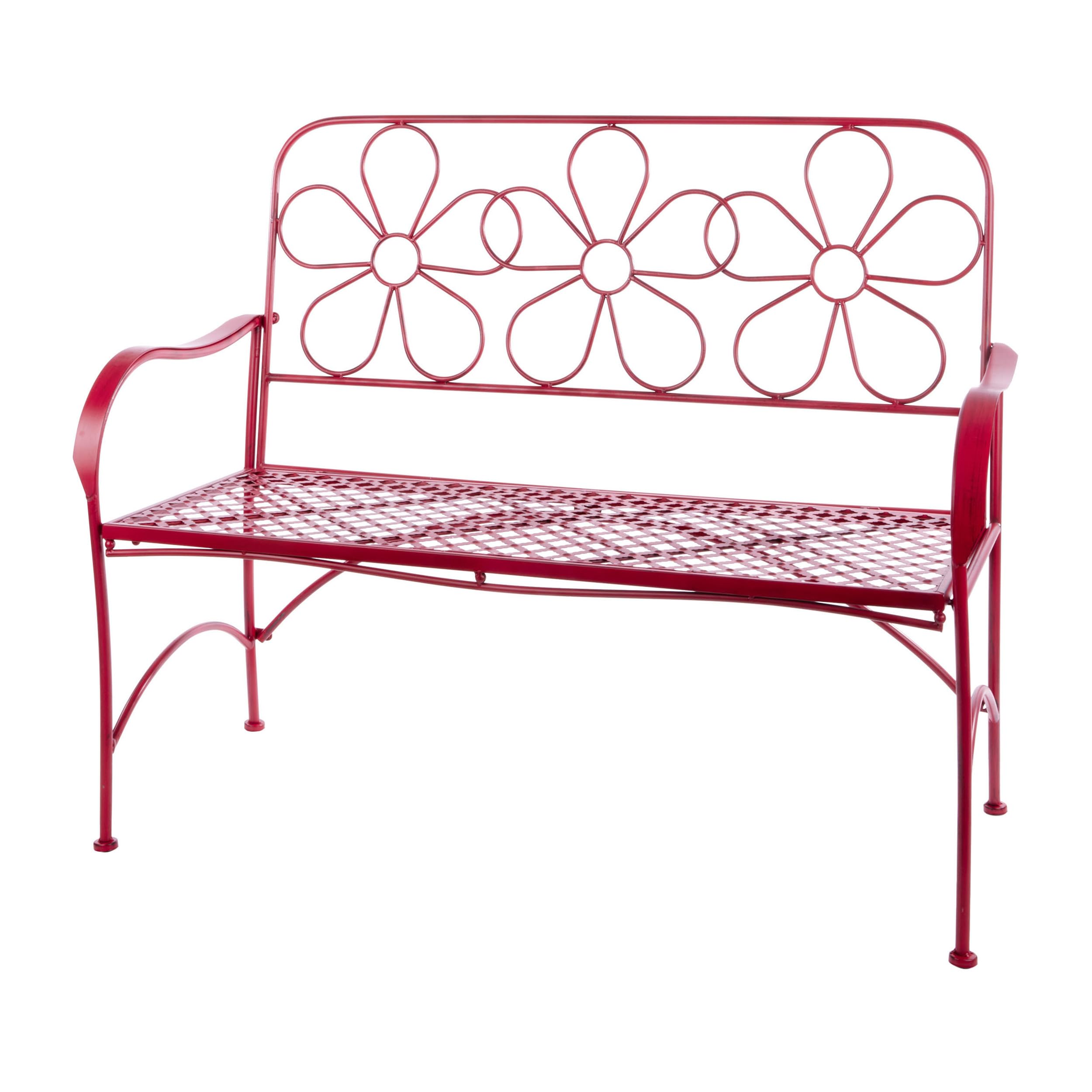 45" L Indoor/Outdoor 2-Person Metal Garden Bench with Daisy Backrest, Red