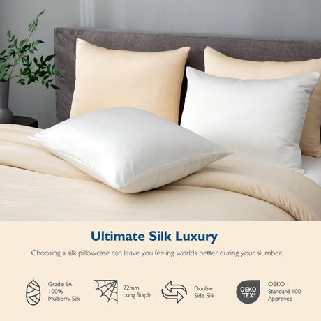 Pure Mulberry Silk Pillowcases Set of 2, Standard Size Silk Pillow Cases,