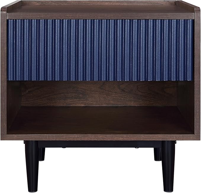 Duane Modern Ribbed Nightstand Set of 2, Bedside Table with Full Extension Drawer and Open Shelf