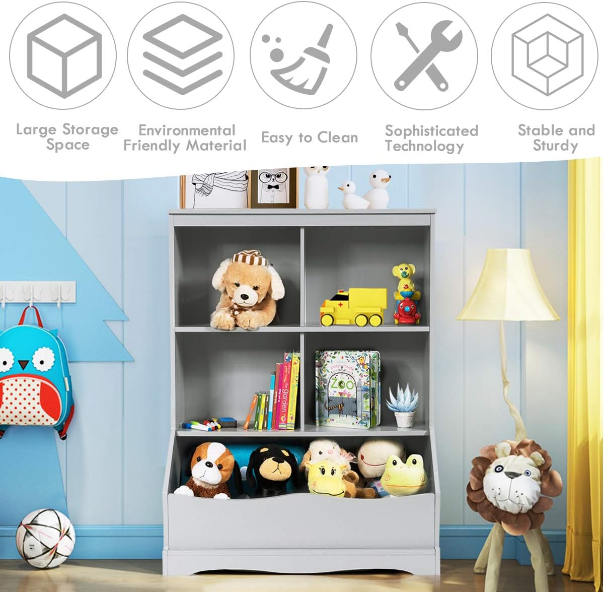 Storage Cabinet, Cubby Toy Organizer, 3 Shelf 4 Cube Units, Storage Bins Cubbies for Kids