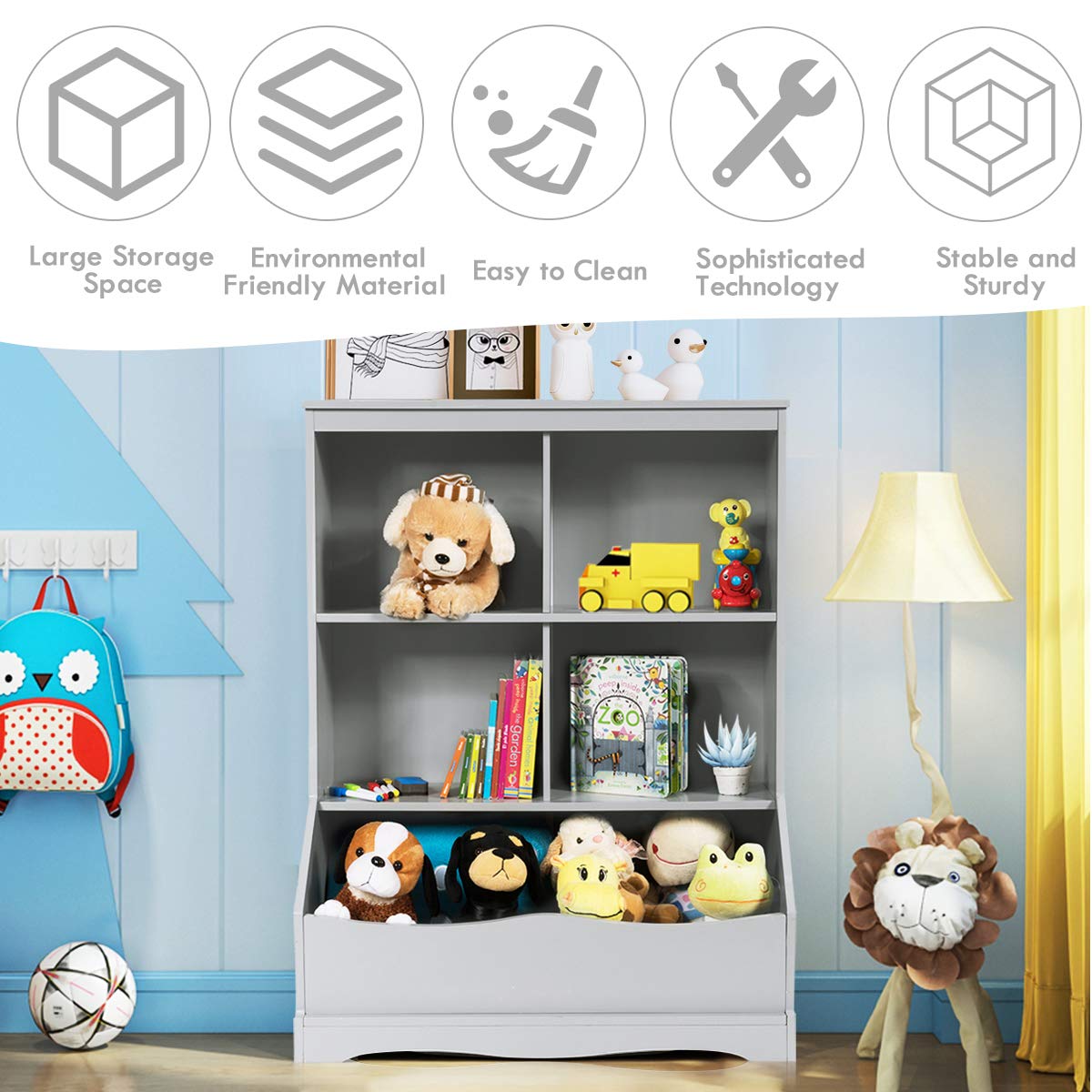 Storage Cabinet, Cubby Toy Organizer, 3 Shelf 4 Cube Units, Storage Bins Cubbies for Kids