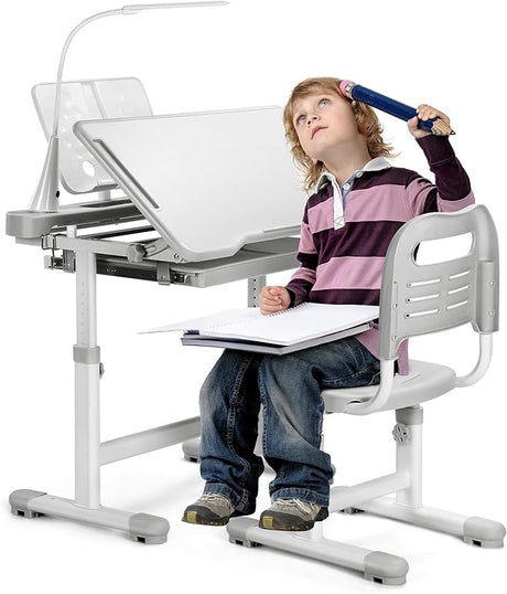 Kids Desk and Chair Set Height Adjustable School Study Desk and Chair with 55° Tiltable Desktop