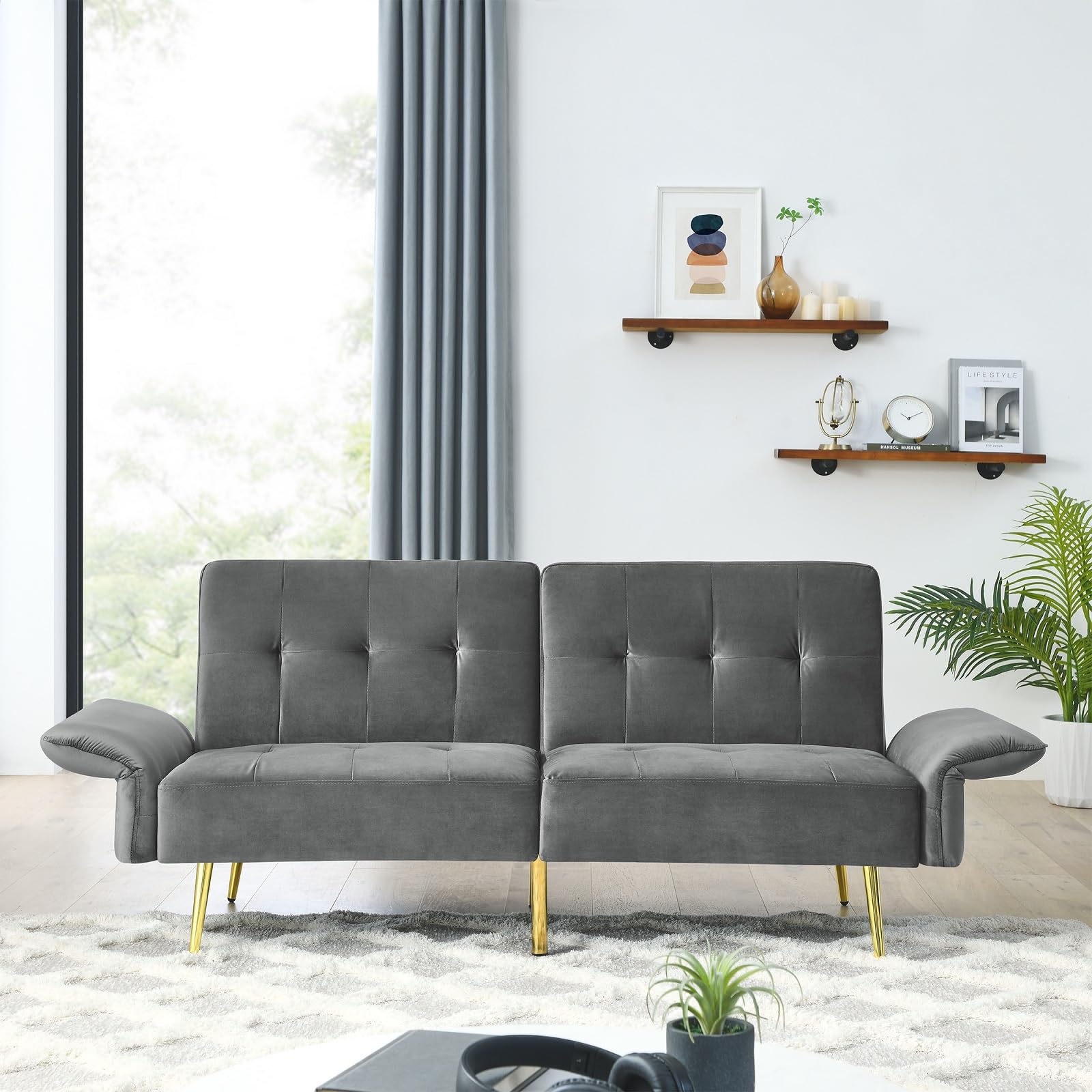 Convertible Futon Sofa Bed, Memory Foam Futon Couch Sleeper Sofa
