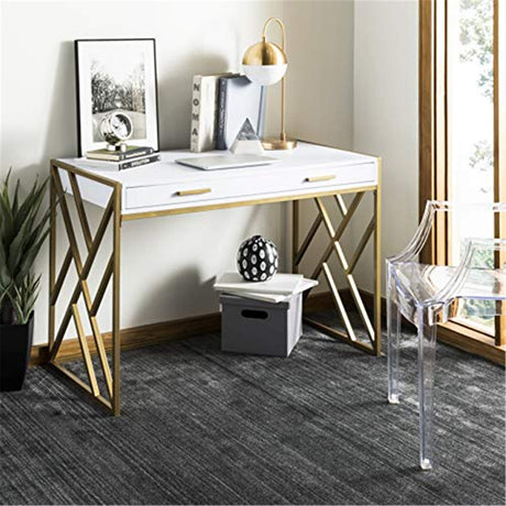 Home Office Elaine Modern White and Gold 1-drawer Desk