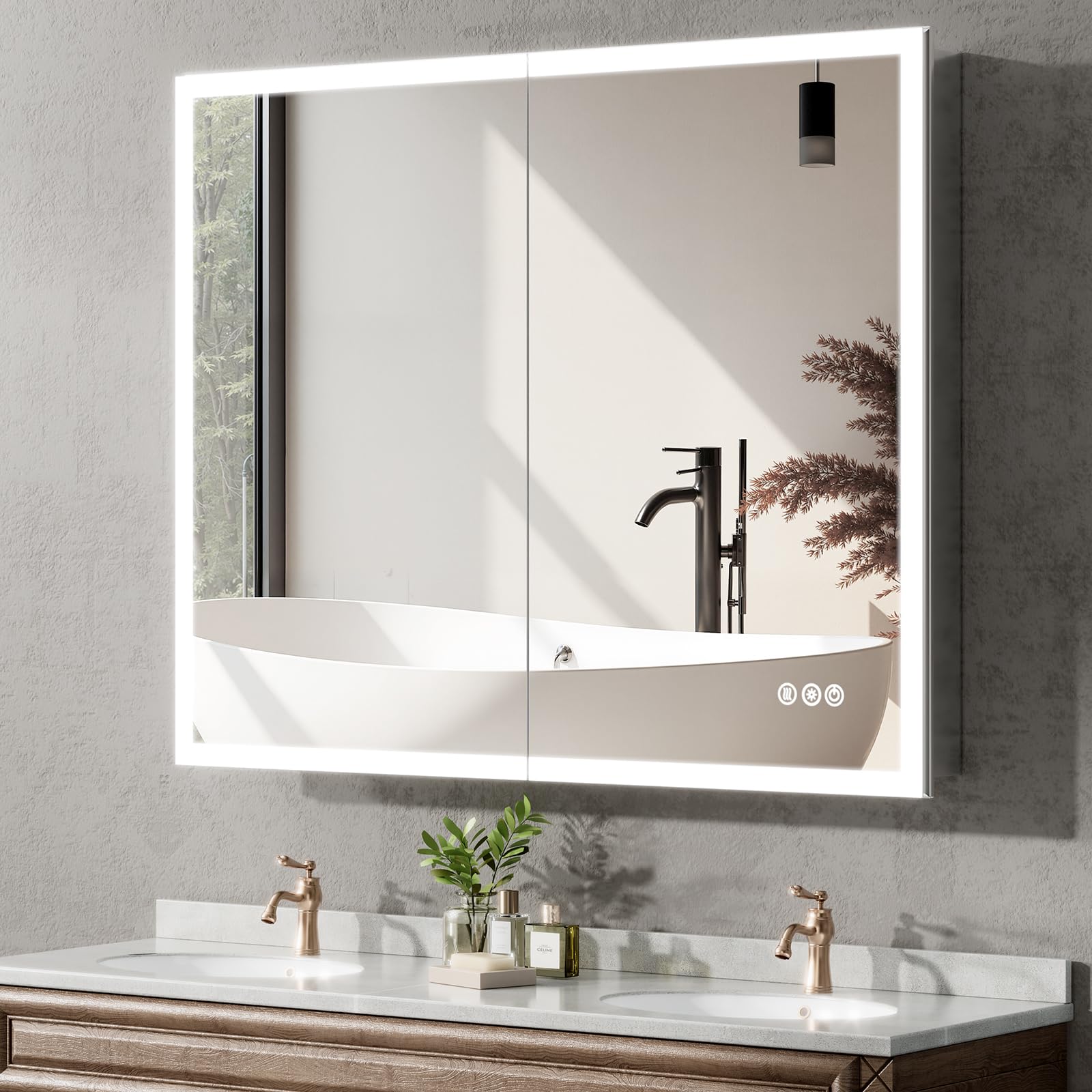 40"x32" Medicine Cabinet Mirror, LED Lighted Medicine Cabinet
