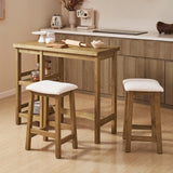 Kelly Solid Wood Counter Table Set with 2 Boucle Stools, 3-Piece Dining Table Set for 2,