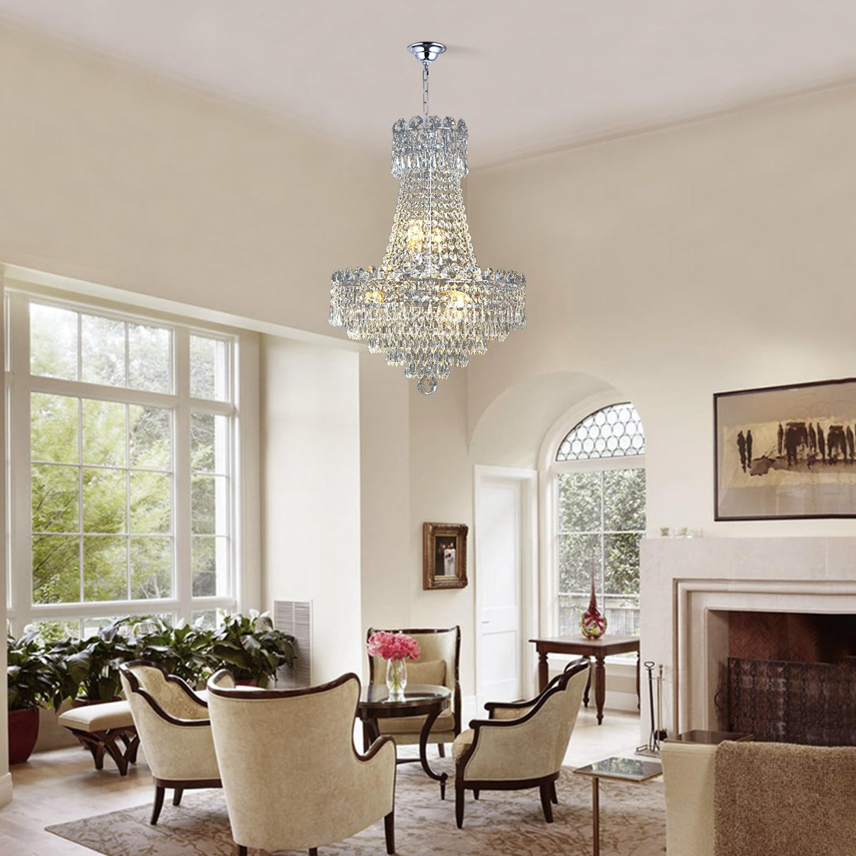 8-Lights Luxury Crystal Chandelier, 16 Inch French Empire Style Chandelier with K9