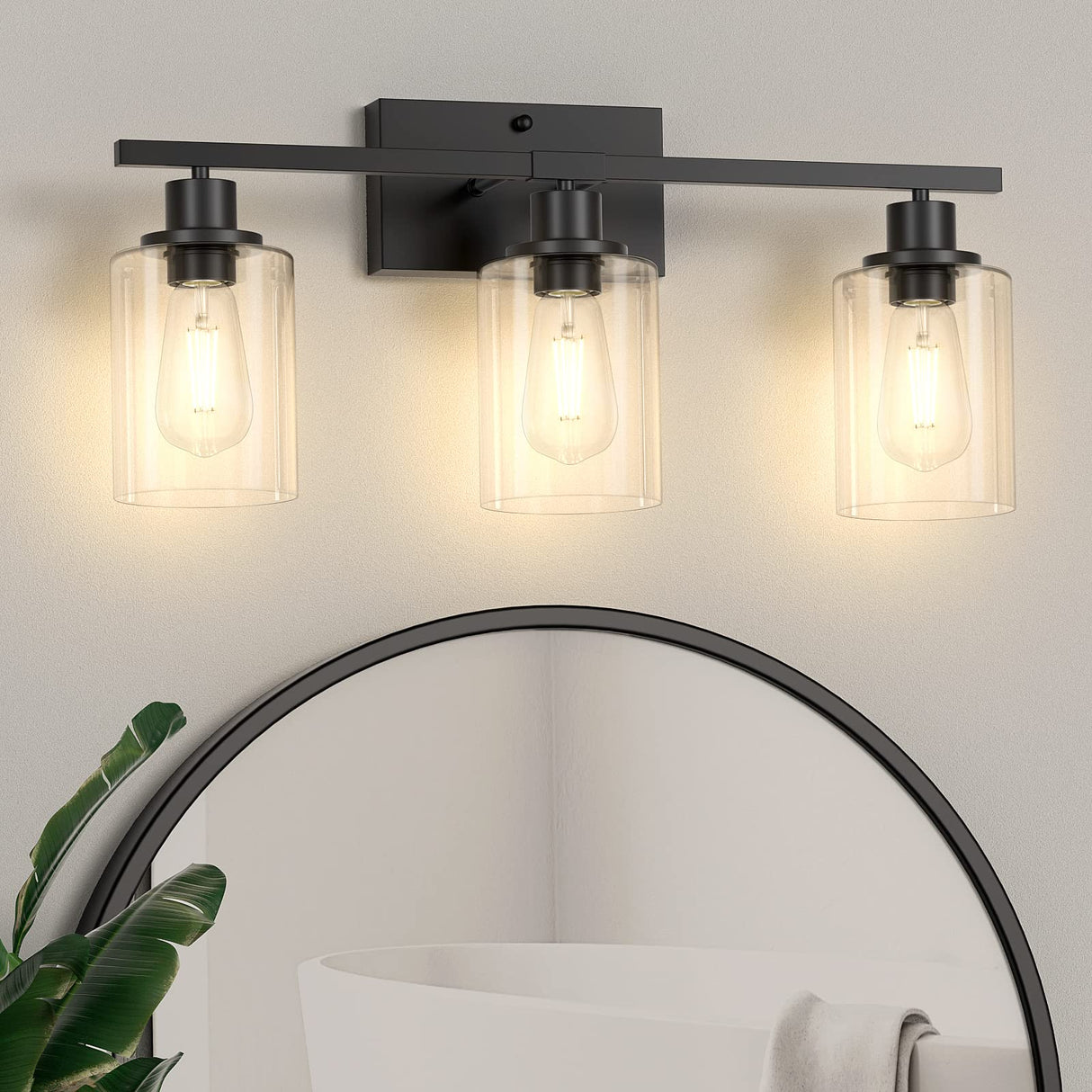 3-Light Vanity Light Fixtures, Black Bathroom Lighting Fixtures Over Mirror