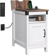 Narrow End Table with Charging Station, Narrow Side Table for Living Room