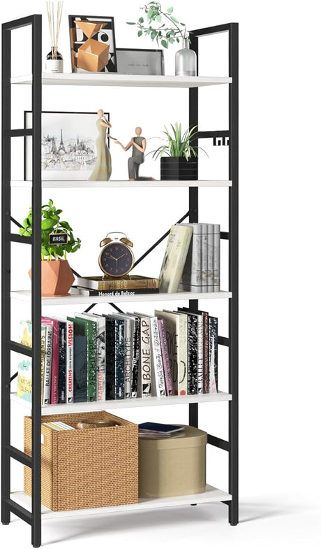 5 Tier Bookshelf - Tall Book Shelf Modern Bookcase for CDs/Movies/Books, Rustic Book