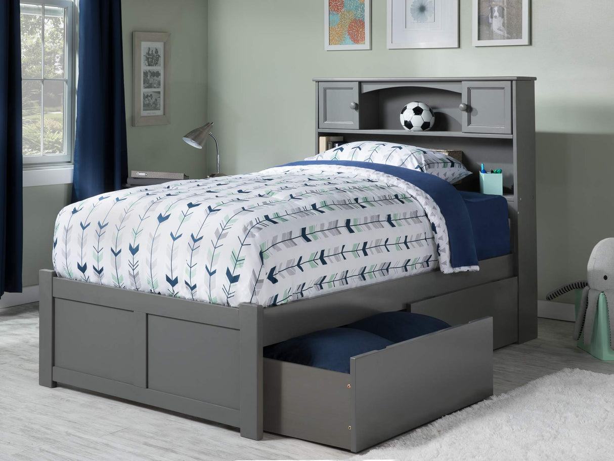 Newport Twin XL Platform Bed with Footboard and Storage Drawers, Grey