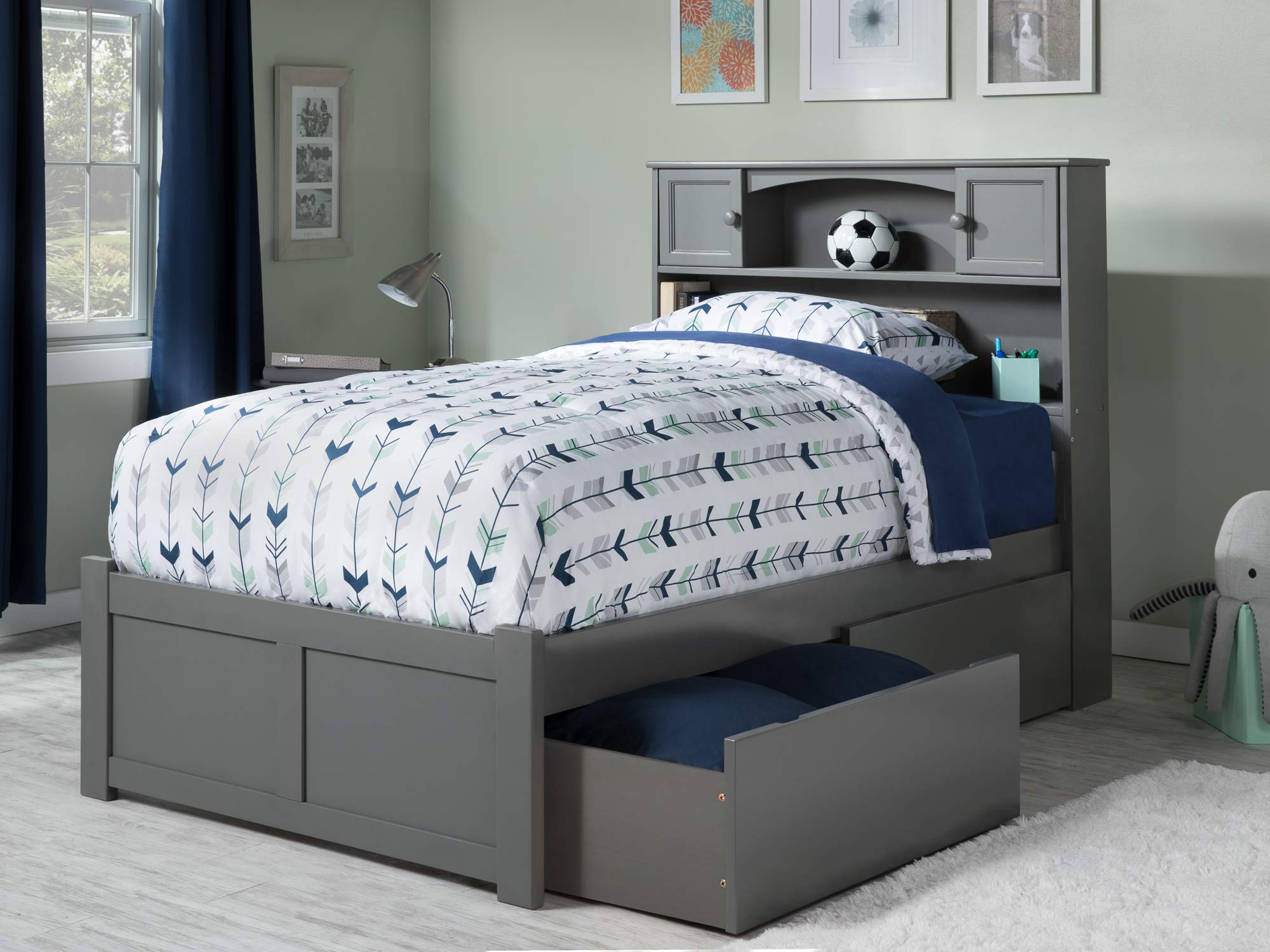 Newport Twin XL Platform Bed with Footboard and Storage Drawers, Grey