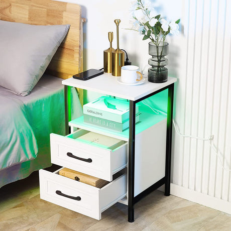 Night Stand Charging Station and RGB Lights for Night Side Table Nightstand