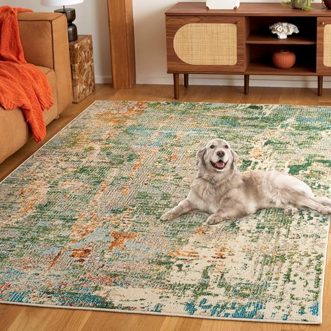 Madison Collection 9' Square Light Blue / Beige MAD457B Modern Abstract Non-Shedding