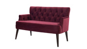 Mia Button Tufted Recessed Arm Accent Settee, Burgundy