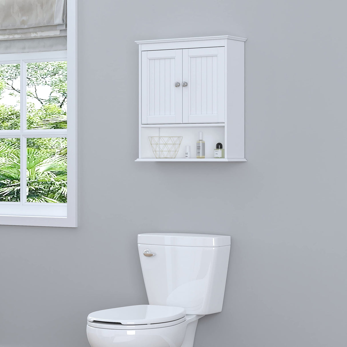 Bathroom Cabinet Wall Mounted with Doors, Wood Hanging Cabinet