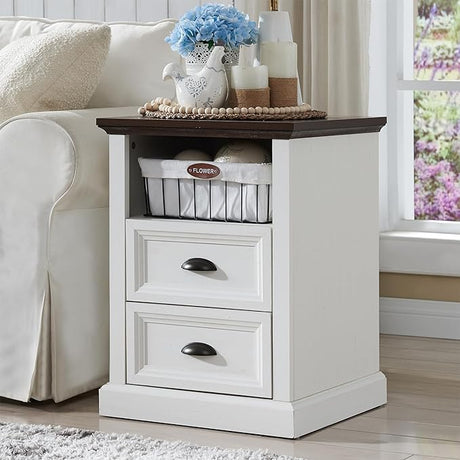 Farmhouse Nightstand with Charging Station, 3 Drawer Dresser for Bedroom