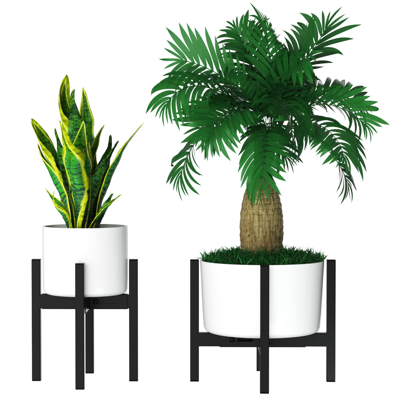 Adjustable Plant Stand 9”-14” Metal Plant Holder, Modern Mid Century Flower Pot Holder Black