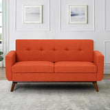 65" Linen Fabric Loveseat Sofa with Tufted Backrest, 2-Seat Mid Century Couch with Wooden Legs