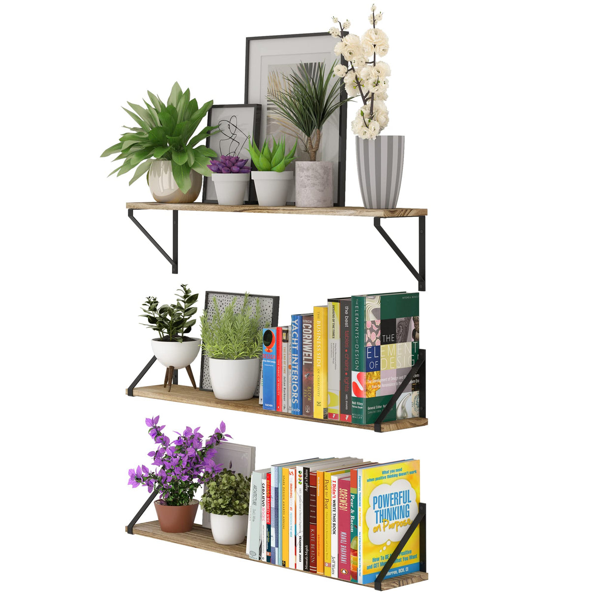 Bora 36 Inch Large Floating Shelves for Wall Storage, Floating Bookshelf Set of 3