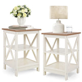 End Table Living Room Set of 2 - Farmhouse Bed Side Table Nightstands for Bedroom