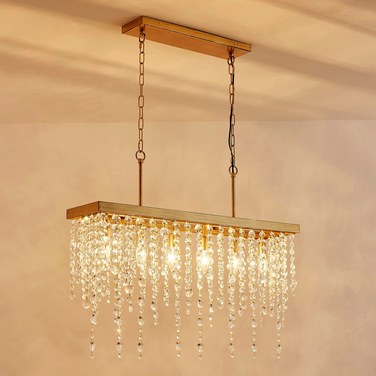 6-Lights Gold Chandeliers for Dining Room, Modern Crystal Pendant Light Fixture,