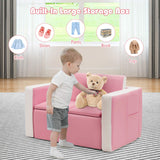 Couch, 2 in 1 Double Seat Children's Sofa Convert to Table and Two Chairs for School, Storage Space, PVC Surface, Large Soft Kids Preschool Sofa Couch for Boys Girls Gifts (Pink)