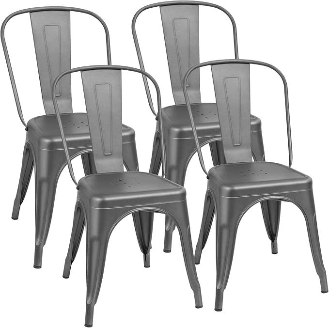 Metal Dining Chair Indoor-Outdoor Use Stackable Classic Trattoria Chair Chic Dining