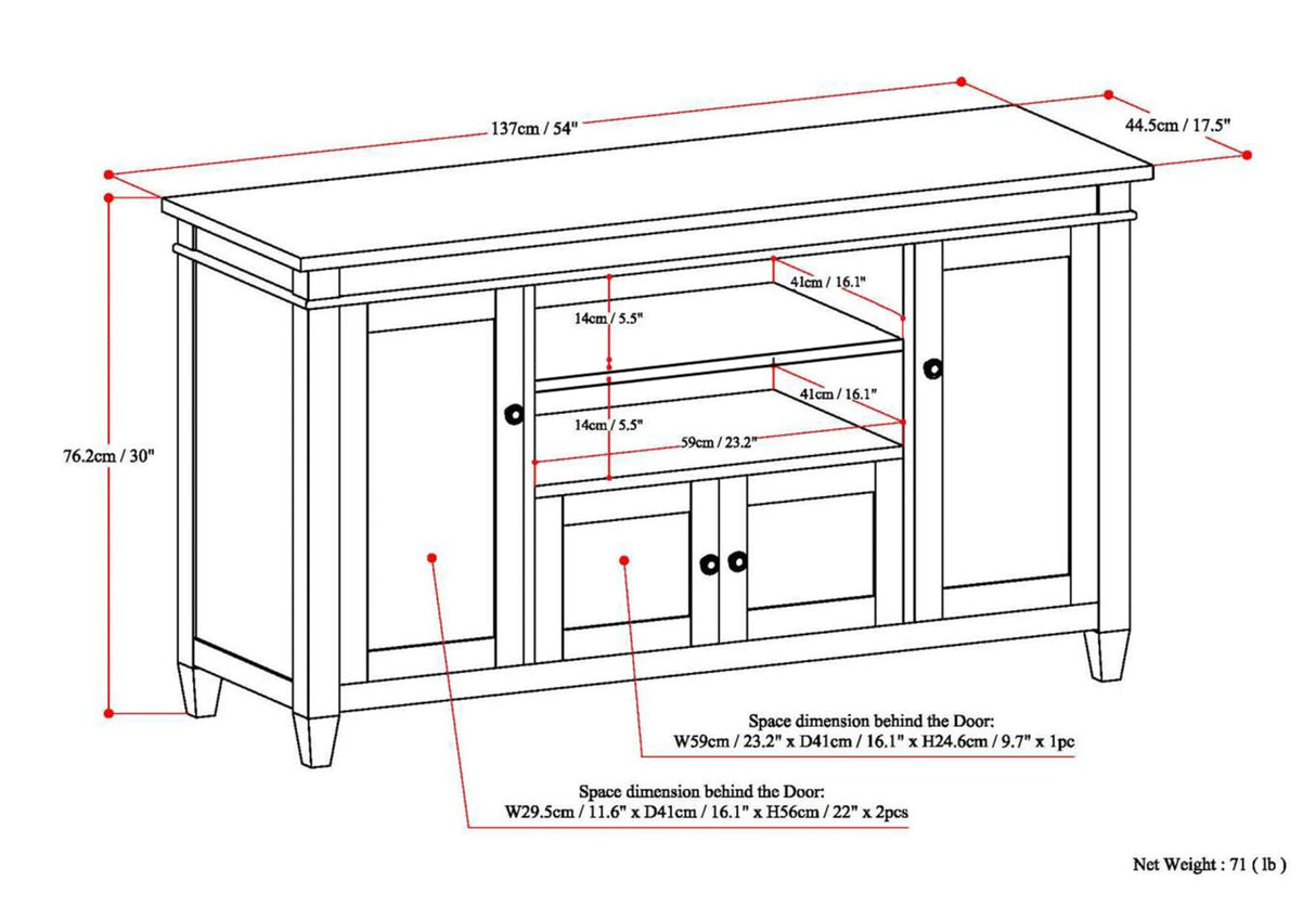SOLID WOOD Universal TV Media Stand, 54 Inch Wide, Contemporary, Living Room